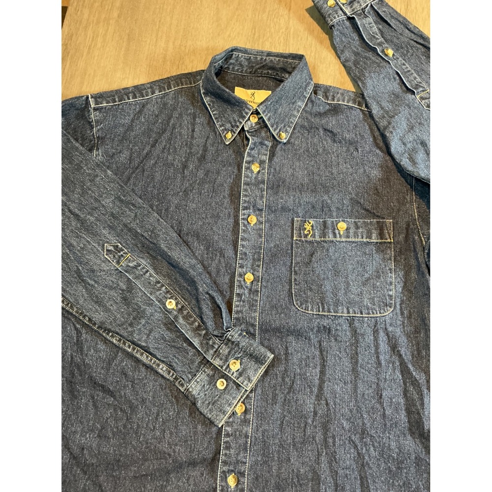 Browning Men's Dark Wash Long Sleeve Denim Button Down Work Shirt Size L
